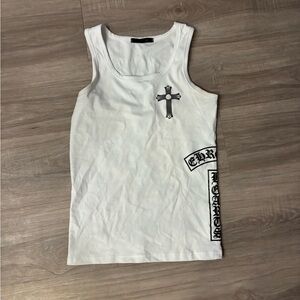 Chrome Hearts White Tank with Black Cross Design
